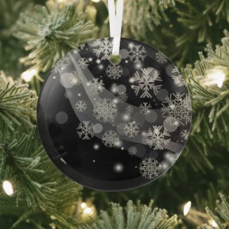 Silver Snowflakes Sparkles And Lights On Black