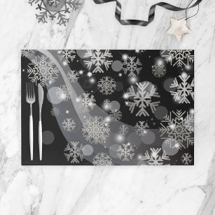 Silver Snowflakes Sparkles & Lights Paper Placemat