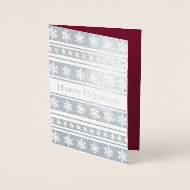 Silver Snowflakes Striped Christmas Foil Card (Front)