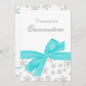 Silver Snowflakes Teal Bow Quinceanera Invitations (Front/Back)