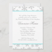 Silver Snowflakes Teal Bow Quinceanera Invitations (Back)