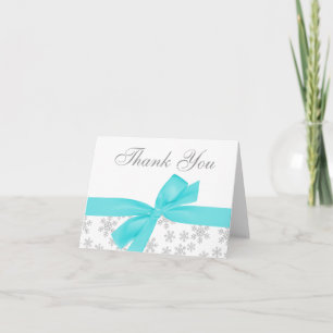 Silver Snowflakes Teal Bow Thank You