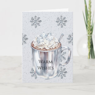 Silver Snowflakes Warm Wishes Cocoa Christmas Card