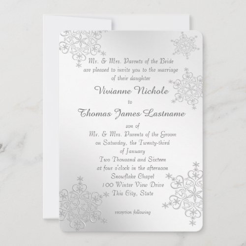 Silver Snowflakes Wedding Invitation