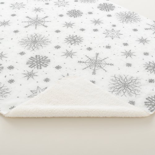 Silver Snowflakes White Design Sherpa Blanket