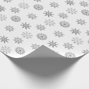 Silver Snowflakes White Ornament Wrapping Paper