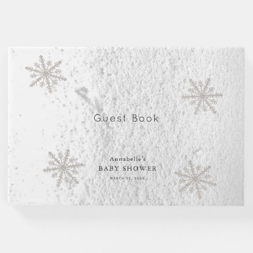 Silver Snowflakes White Snow Baby Shower Guest Book