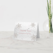 Silver Snowflakes White Snow Baby Shower Pink Thank You Card