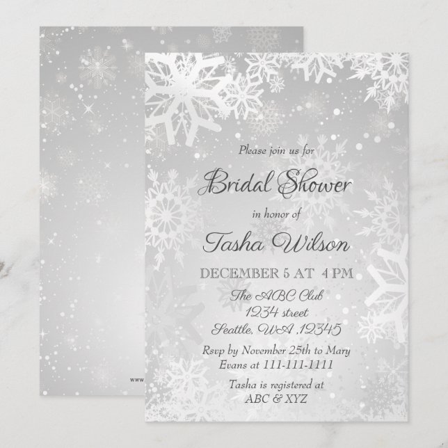 Silver Snowflakes Winter Bridal Shower Invitation (Front/Back)