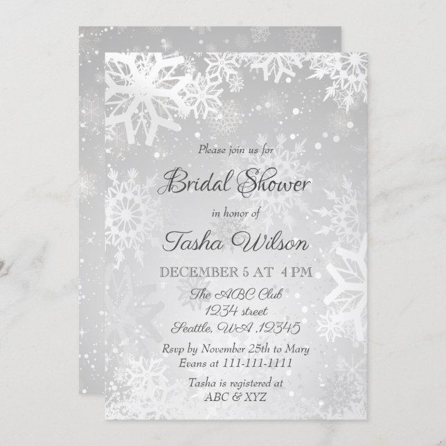 Silver Snowflakes Winter Bridal Shower Invitation (Front/Back)