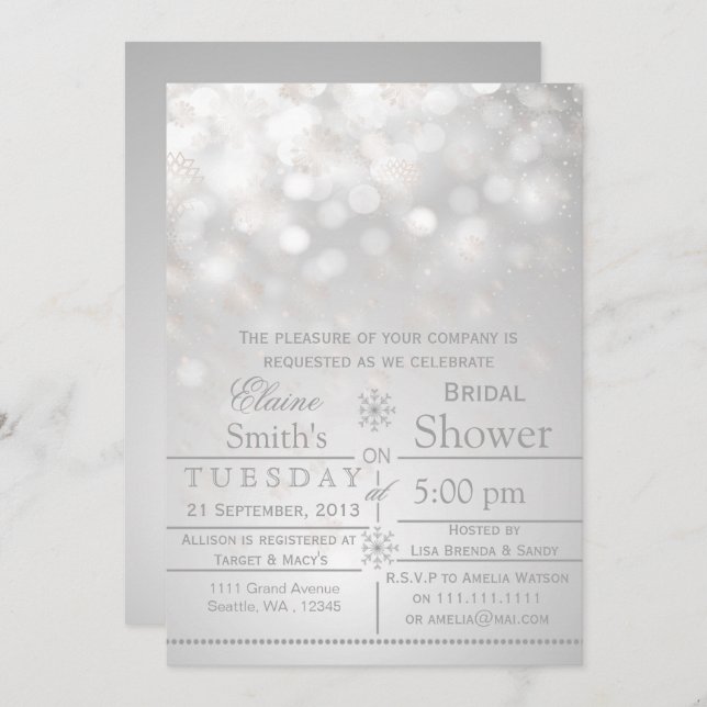 silver snowflakes Winter Bridal shower Invite (Front/Back)