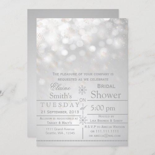 silver snowflakes Winter Bridal shower Invite