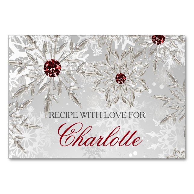 silver snowflakes winter bridal shower recipe card (Front)