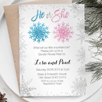 Silver Snowflakes Winter gender reveal invitation