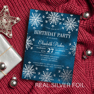 Silver snowflakes winter luxury birthday party foil invitation