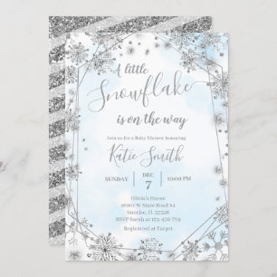 Silver Snowflakes Winter On The Way Baby Shower I Invitation