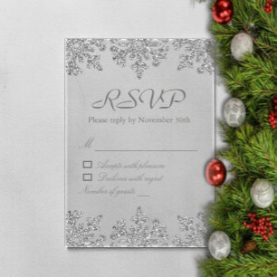 Silver Snowflakes Winter Sweet Sixteen Acrylic Rsvp Card