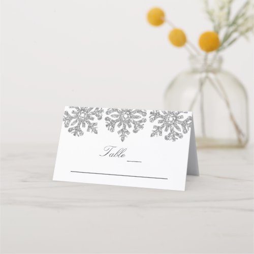 Silver Snowflakes Winter Sweet Sixteen Place Card