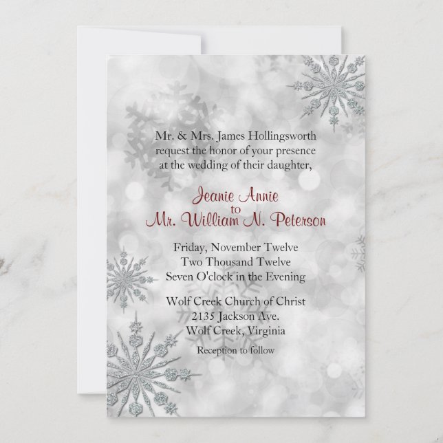Silver Snowflakes Winter Wedding Invitation (Back)