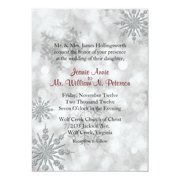 Silver Snowflakes Winter Wedding Invitation