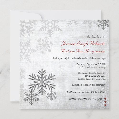 Silver Snowflakes Winter Wedding Photo Invitation