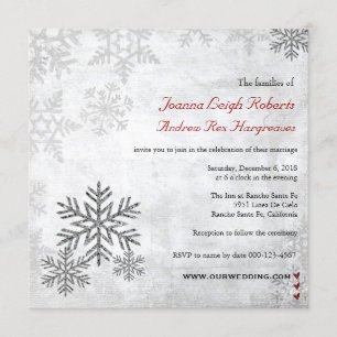Silver Snowflakes Winter Wedding Photo Invitation