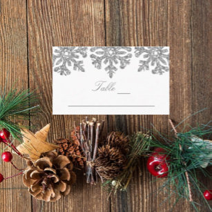 Silver Snowflakes Winter Wedding Place Card