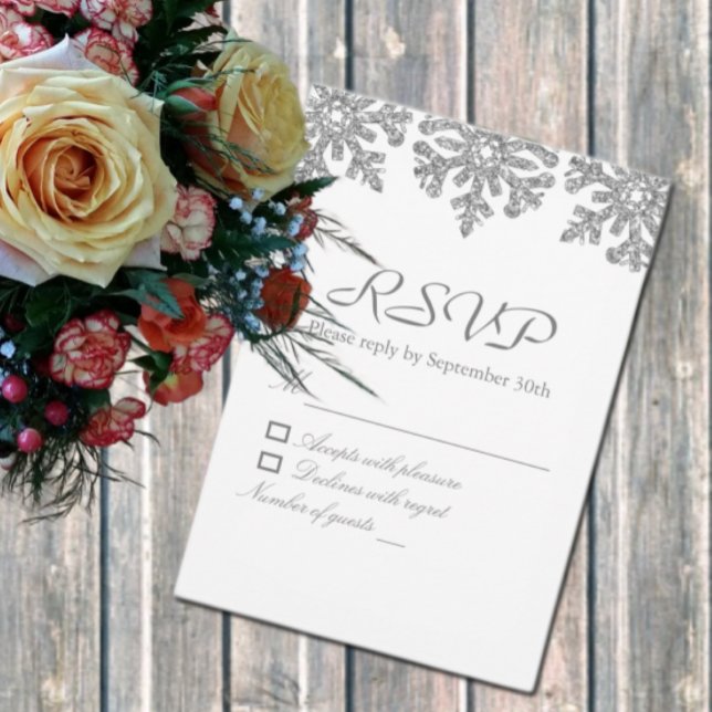 Silver Snowflakes Winter Wedding RSVP Card (Creator Uploaded)