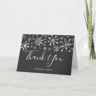 Silver Snowflakes Winter Wedding Thank You Card