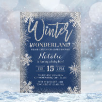 Silver Snowflakes Winter Wonderland Baby Shower Invitation