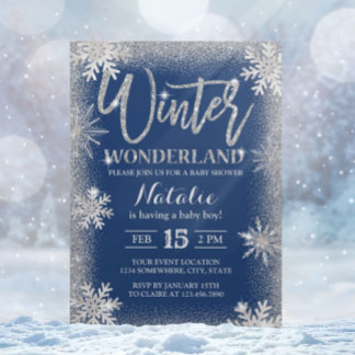 Silver Snowflakes Winter Wonderland Baby Shower Invitation