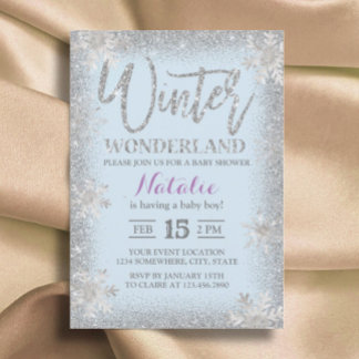 Silver Snowflakes Winter Wonderland Baby Shower Invitation