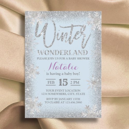 Silver Snowflakes Winter Wonderland Baby Shower Invitation