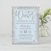 Silver Snowflakes Winter Wonderland Baby Shower Invitation (Standing Front)