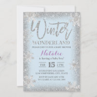 Silver Snowflakes Winter Wonderland Baby Shower Invitation