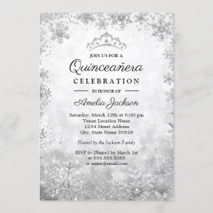 Silver Snowflakes Winter Wonderland Quinceanera Invitation