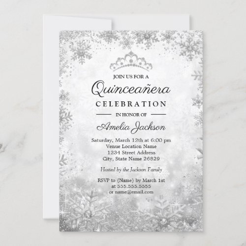 Silver Snowflakes Winter Wonderland Quinceanera Invitation
