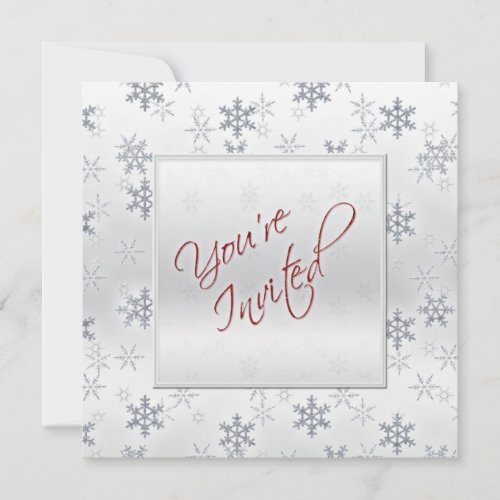 Silver Snowflakes with Red Holiday Party Invite