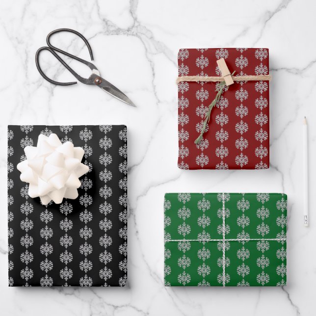 Silver Snowflakes Wrapping Paper Sheets (Front)