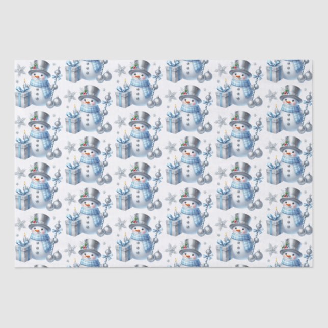 Silver Snowmen  Tissue Paper (Front)