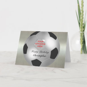 Silver Soccer ball customizable photo frame Card