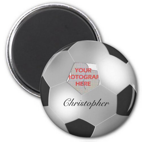 Silver Soccer ball customizable photo frame Magnet