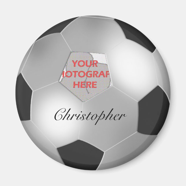 Silver Soccer ball customizable photo frame Magnet (Front)