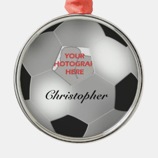 Silver Soccer ball customizable photo frame Metal Ornament