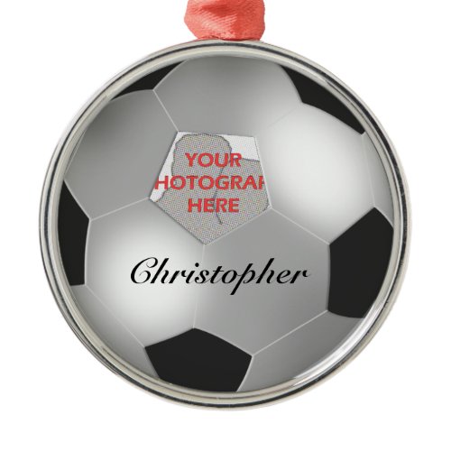 Silver Soccer ball customizable photo frame Metal Ornament