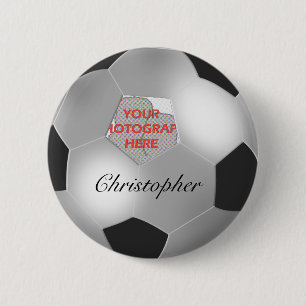 Silver Soccer ball customizable photo frame Pinback Button