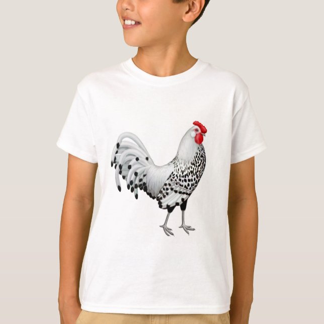 Silver Spangled Hamburg Rooster Kids T-Shirt (Front)