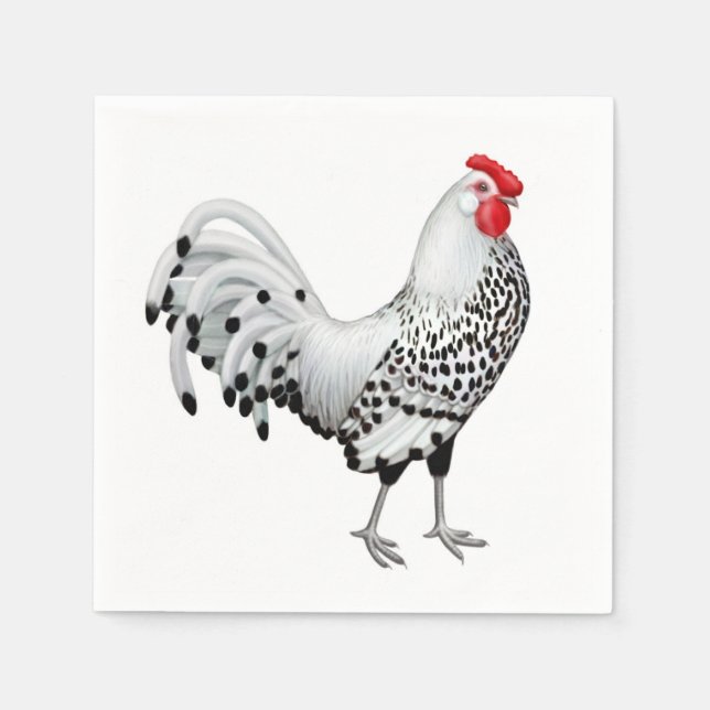 Silver Spangled Hamburg Rooster Paper Napkins (Front)