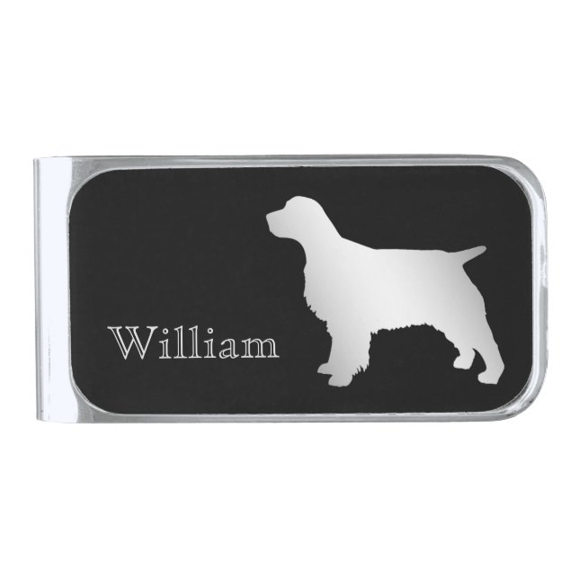 Silver Spaniel Dog Personalized Finish Money Clip (Front)