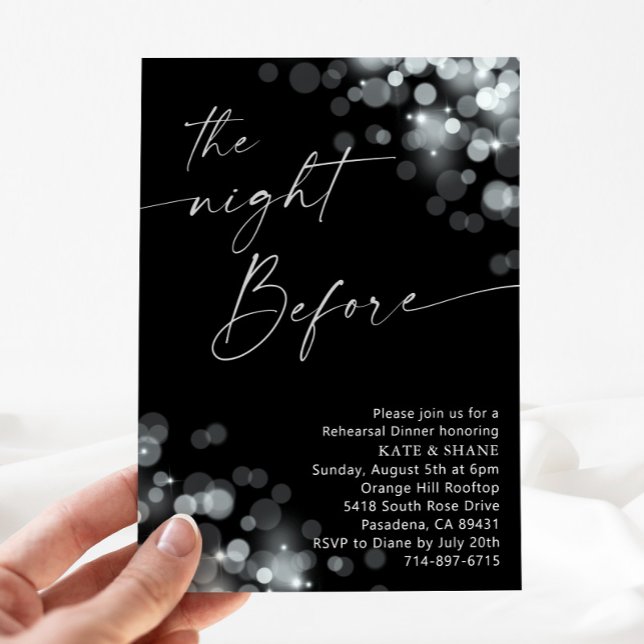 Silver Sparkle and Black Rehearsal Dinner Invitation (Creator Uploaded)